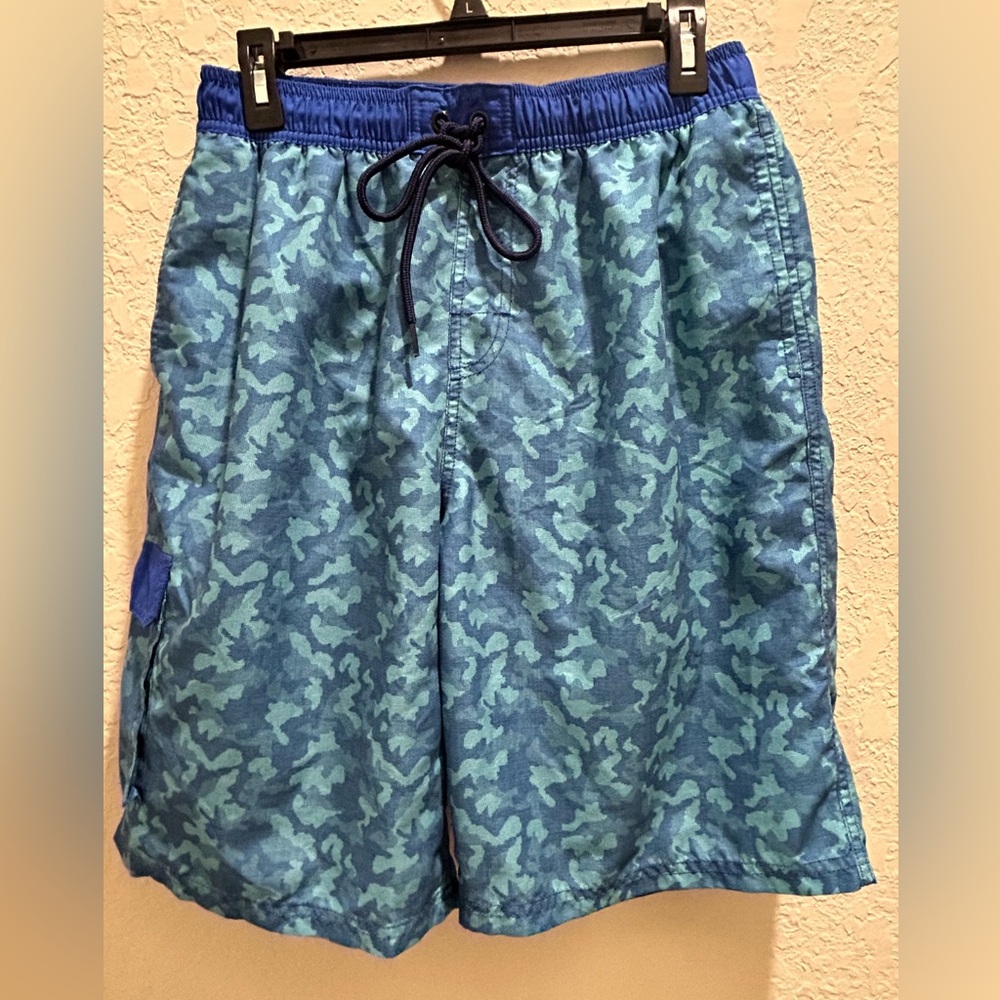 Tesla Motors Mens Size Medium Mesh Trunks Gym Shorts Royal Blue Camo